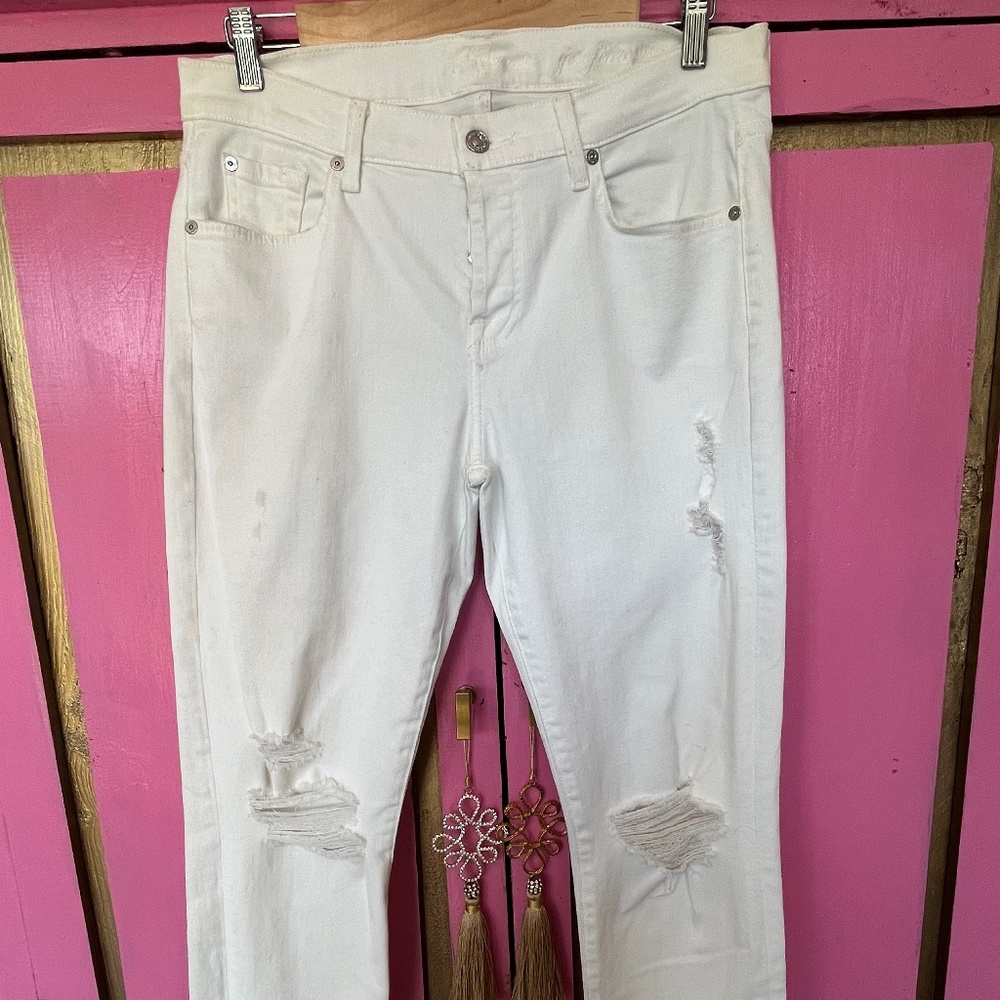 7 For All Mankind White Distressed Jeans